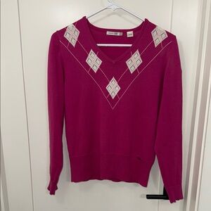 Green Lamb Woman's punk V-neck Embroidered Crest Sweater Size 6